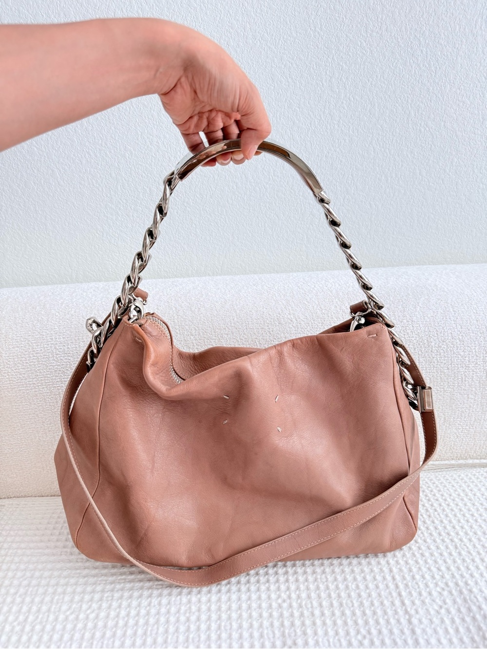Maison Margiela Chain Shoulder Bag Brown Leather $2375 Retail Authentic